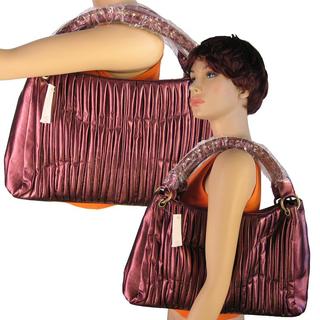 Purple Metallic Look Studded Handles Pleaded Handbag