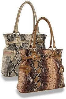 Snakeskin Print Tall Tote Handbag ( Brown )