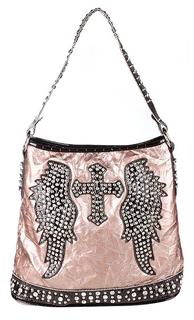 Taupe Cross/Wings Stones and Studded Bag