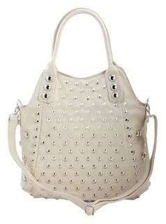 White Studded 5-Pocket Bag w/Removable Shoulder Strap and Handles