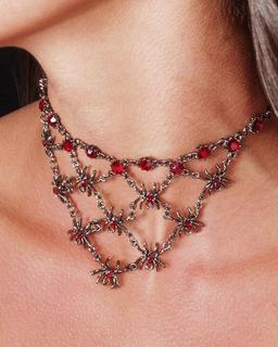 Rhinestone Spider Web Choker With Earrings