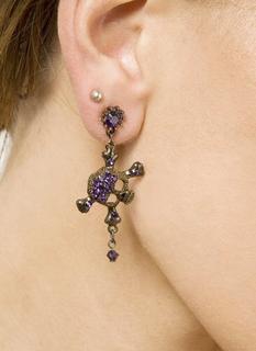 Purple Rhinestone Skull Earrings