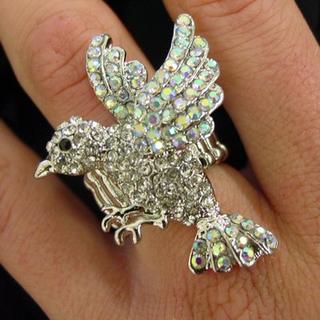 Stretchy Rhinestone Flying Bird Ring