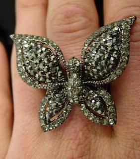 Black Stretchy Rhinestone Butterfly Ring