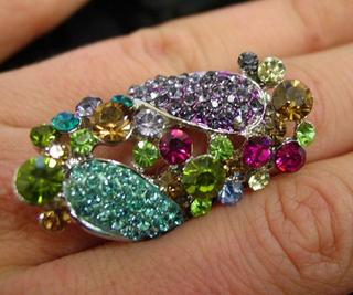 Multi Floral Wave Rhinestone Stretchy Ring