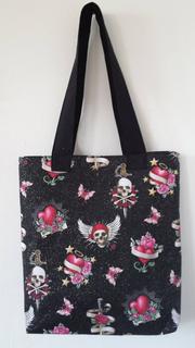 Hearts, Skulls and Swords Cotton Print Tote Bag