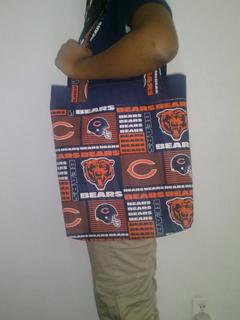 Chicago Bears Orange and Blue Cotton Print Tote Bag