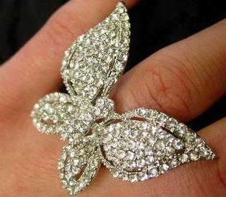 Clear Stretchy Rhinestone Butterfly Ring