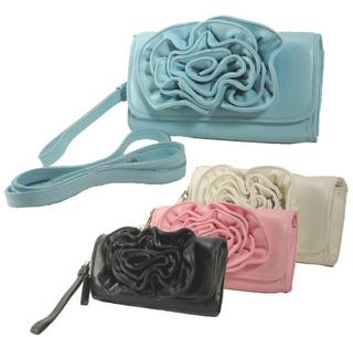 White Front Rosette on Flap-over Style Handbags