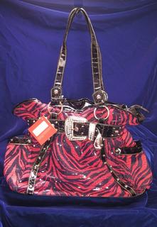 Animal Print Sequin Stones Accent Adjustable Belt Handbag