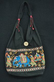 Elephant Black Cotton Handbag